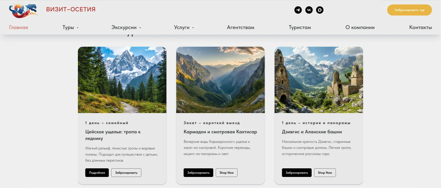Визит-Осетия: разработка сайта туроператора по Осетии